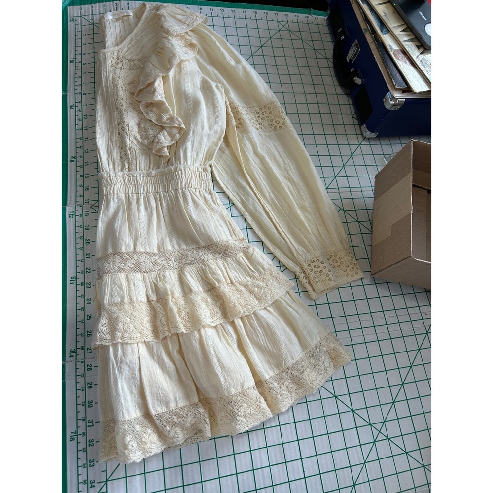 LoveShackFancy added Medium Cream Crochet Lace Ruffle Waist Cotton Magnolia Chic - Picture 7 of 14